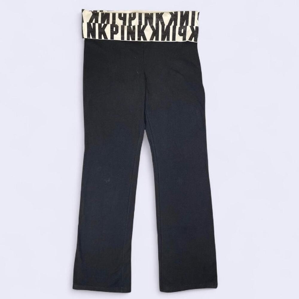 Victoria Secret PINK Flare Yoga Pants Black White Bling Rhinestone Size Large